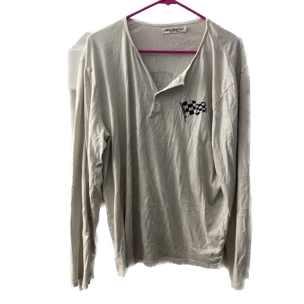 Heroes Motors Los Angeles Henley Long Sleeve Shirt, Men's XL, Off-White